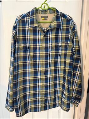 Eddie Bauer Olive & Blue Plaid Long-Sleeve Button-Down Shirt